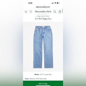 Abercrombie & Fitch Low Rise Baggy Jean size 26 (2) extra short NWT